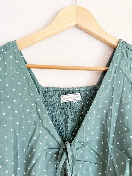 Abercrombie & Fitch Green Polka Dot Midi Dress Size Small - Picture 4 of 7
